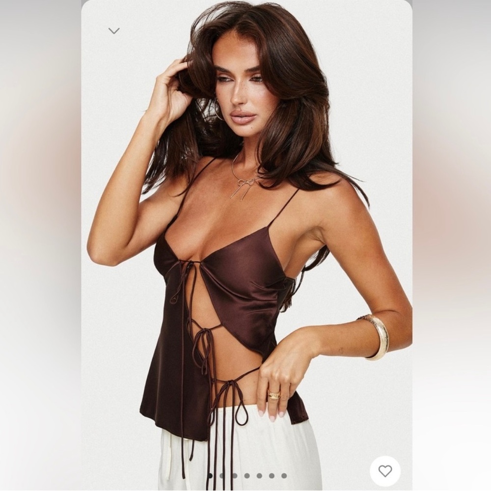 Lioness Revolve Mariah Cami Camisole in Brown with Tie Front Detail Coachella